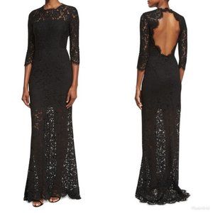 Rachel Zoe Carolyn Open-Back Lace Gown, Black